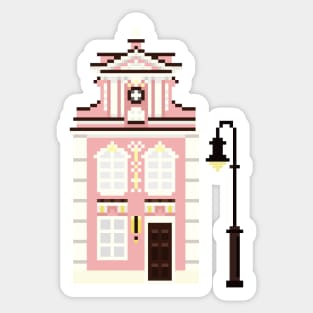 Cute Pink Building Pixel Art Sticker